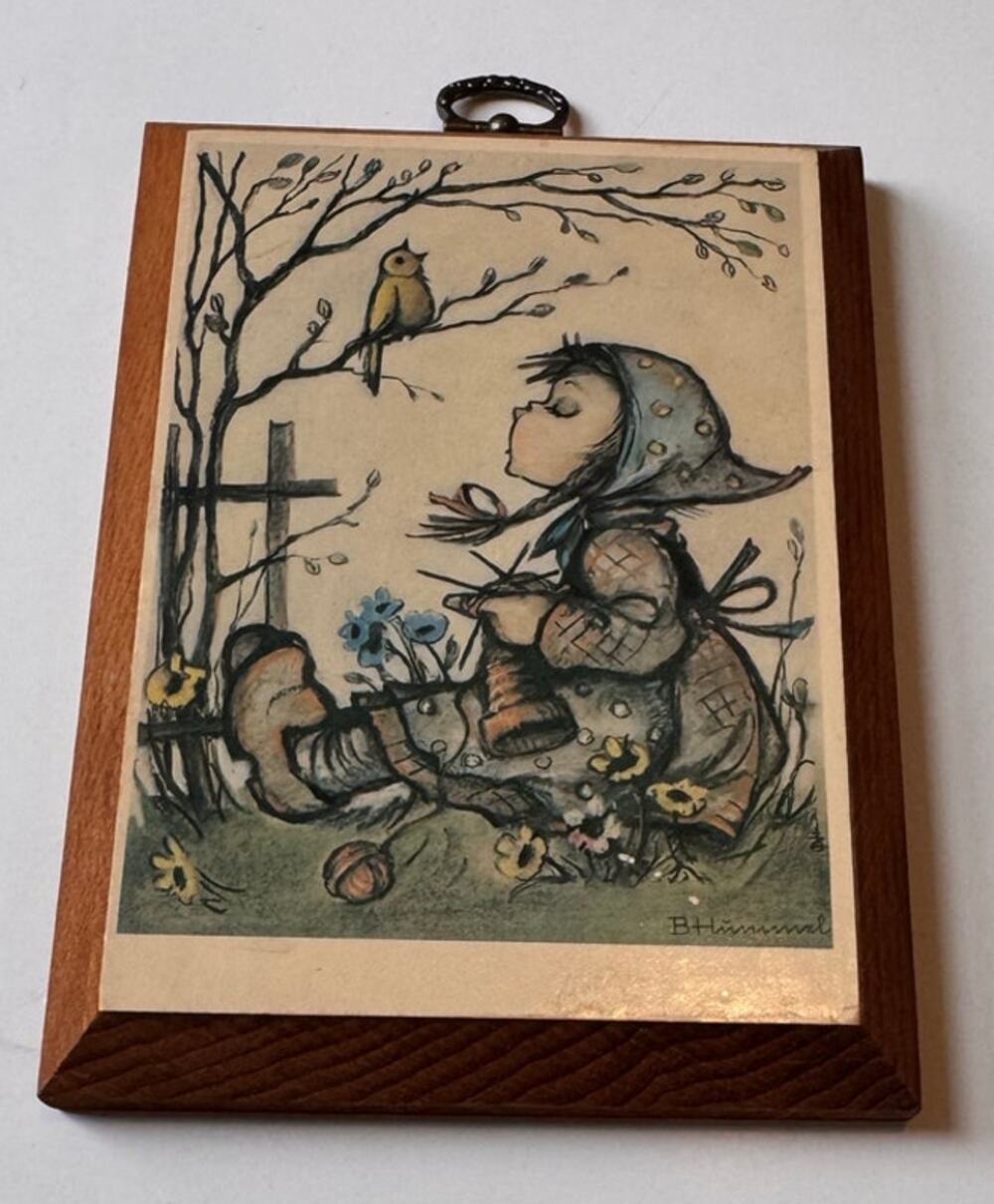 Vtg Hummel Original Prints Hanging Wooden Wall Plaque Bird Duet 6x5"
